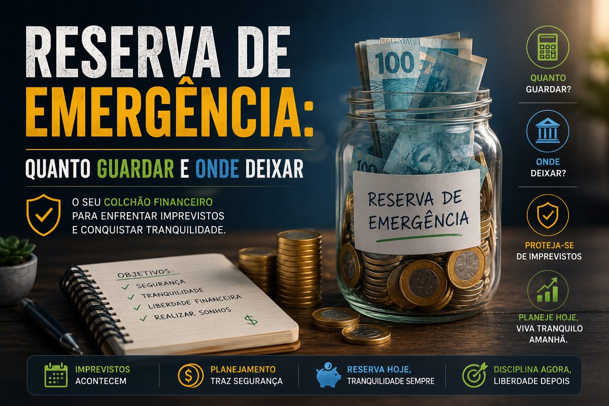 Cofrinho e gráfico representando reserva de emergência