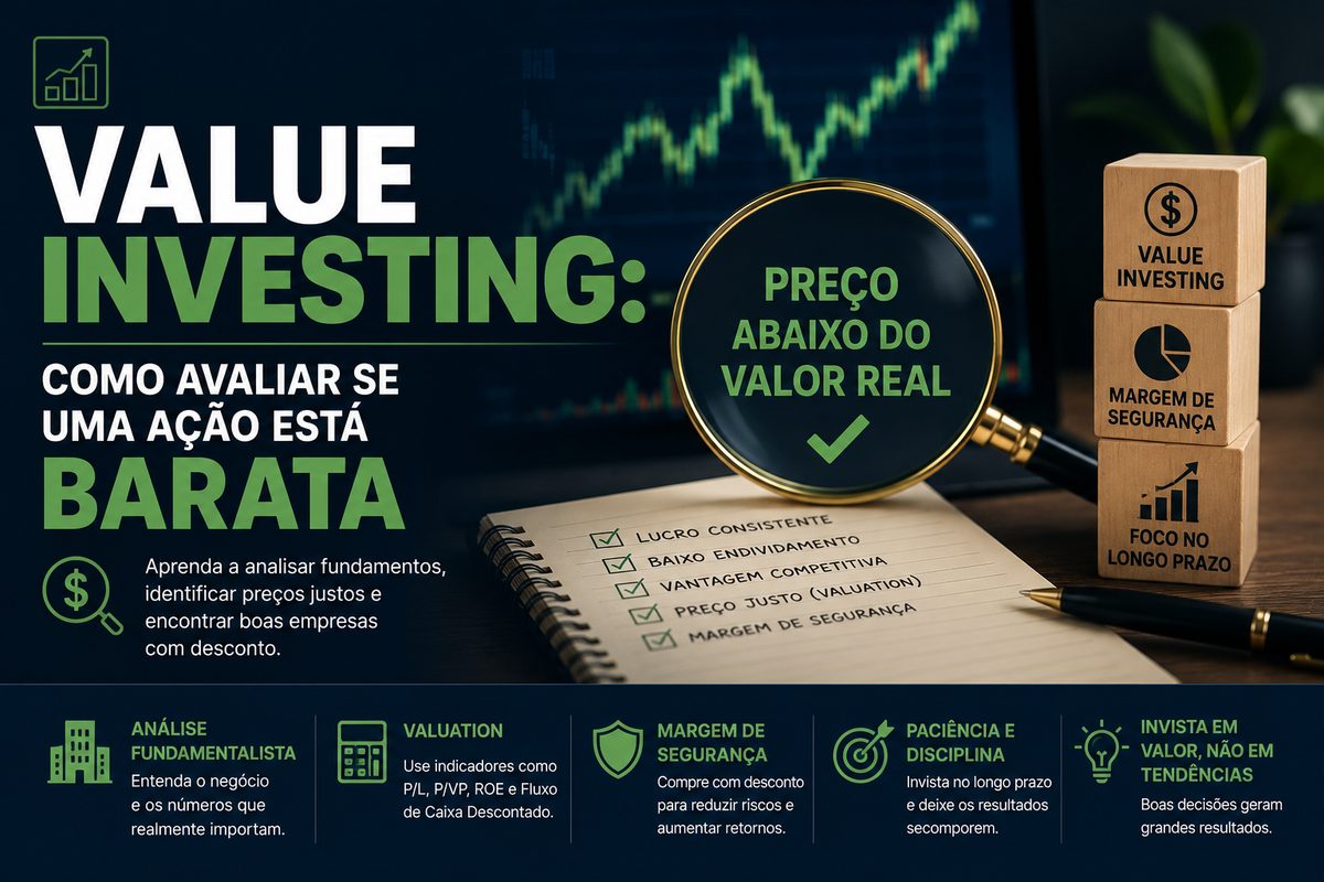 Calculadora e gráficos representando análise fundamentalista de ações